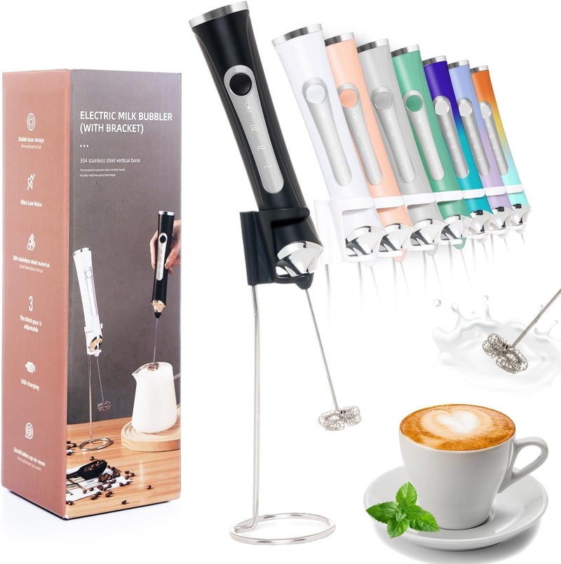 Dejaf Rechargeable Milk Frother Handheld For Coffee,3 Speeds Frother Wand With Stand, Batidora De Mano Electrica,Coffee Frother With 2 Heads,Drink Mixer Electric Handheld,Kitchen Essentials(Black) - Image 1